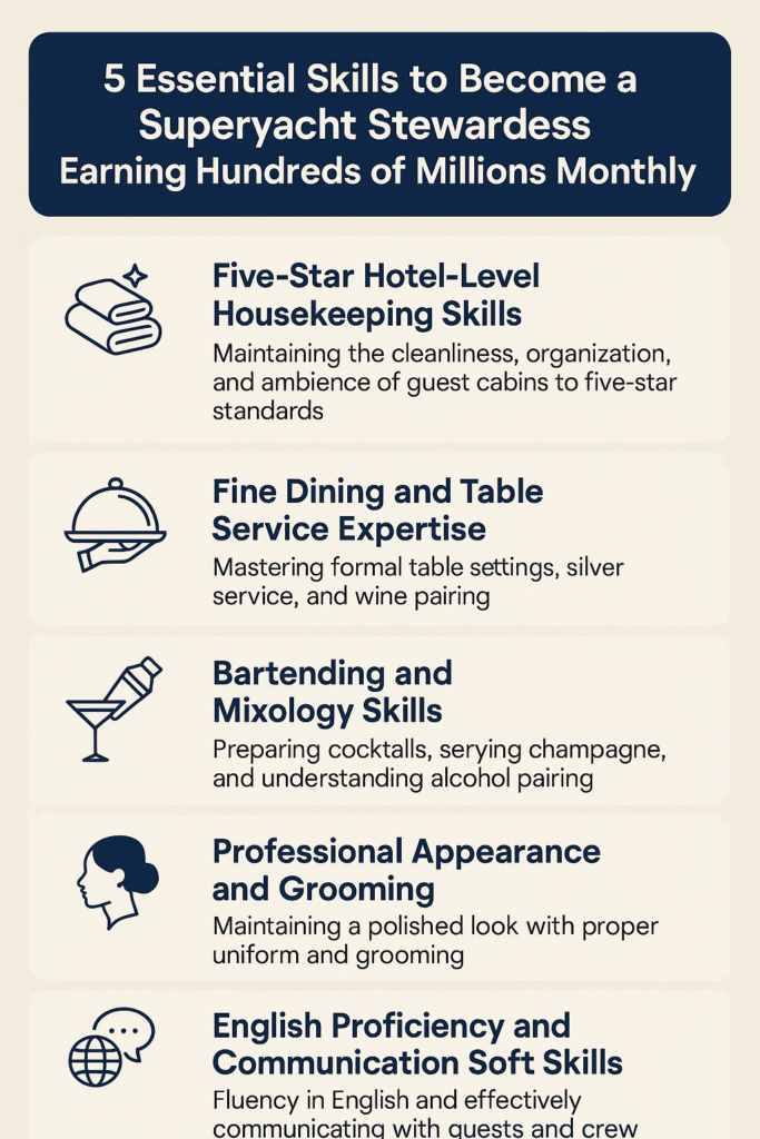 5 Essential Skills to Become a Superyacht Stewardess Earning Hundreds of Millions Monthly